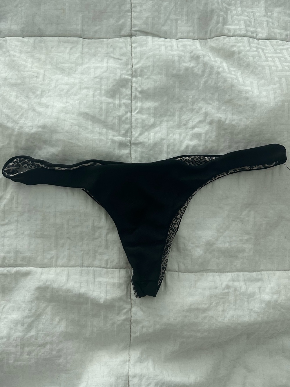 Acacia Swimwear Black Bikini Bottom with Leopard Trim & Rouching Size P